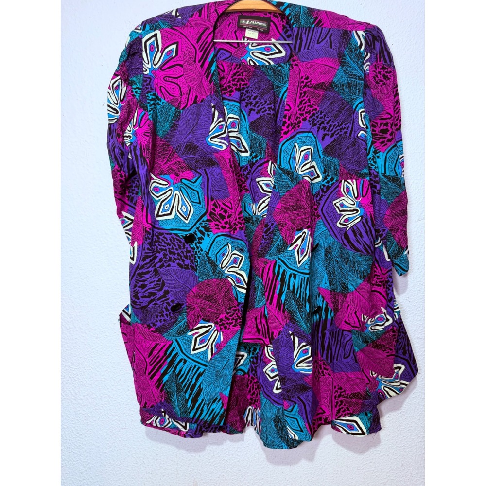 Vintage 90s SL Fashions 2 Piece Skirt Set Abstract Purple Teal Maximalist Sz 12